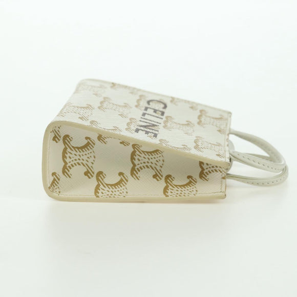 CELINE Macadam Canvas Micro Vertical Cover Bag Charm PVC Weiß Gold Auth 175660M