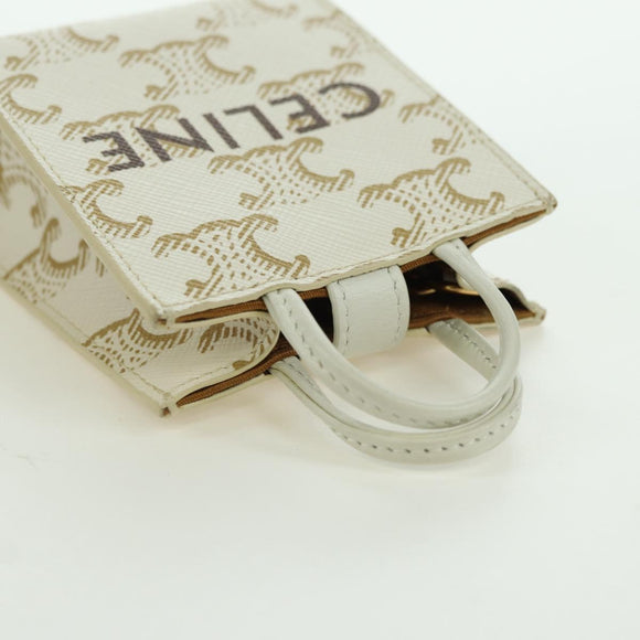 CELINE Macadam Canvas Micro Vertical Cover Bag Charm PVC Weiß Gold Auth 175660M