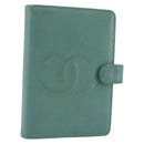 CHANEL COCO Mark Day Planner Cover Caviar Skin Green Gold CC Auth 175670A-1
