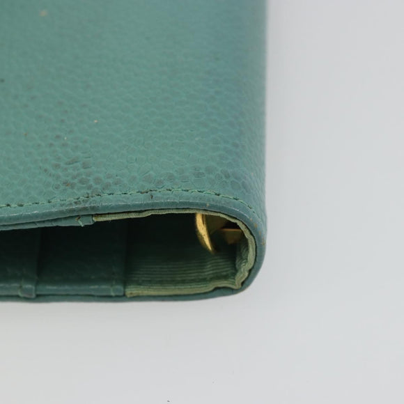CHANEL COCO Mark Day Planner Cover Caviar Skin Green Gold CC Auth 175670A