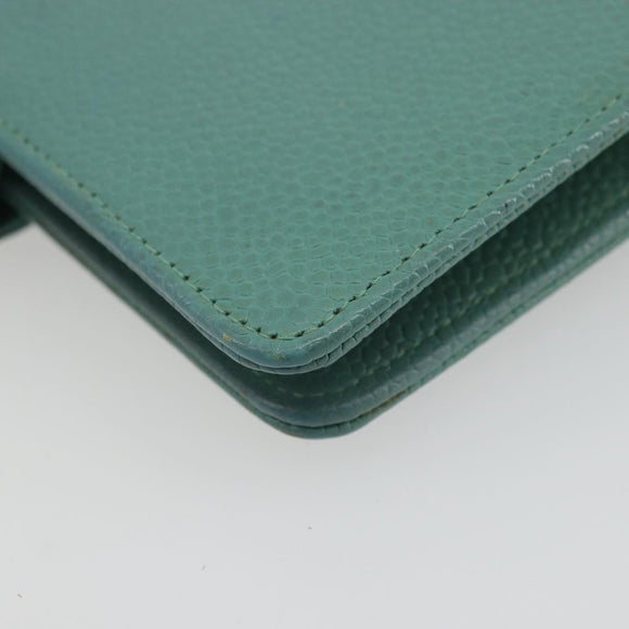 CHANEL COCO Mark Day Planner Cover Caviar Skin Green Gold CC Auth 175670A