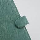 CHANEL COCO Mark Day Planner Cover Caviar Skin Green Gold CC Auth 175670A-17