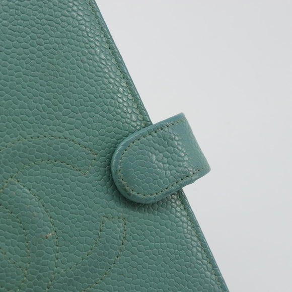 CHANEL COCO Mark Day Planner Cover Caviar Skin Green Gold CC Auth 175670A