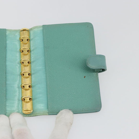 CHANEL COCO Mark Day Planner Cover Caviar Skin Green Gold CC Auth 175670A