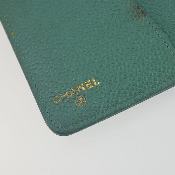 CHANEL COCO Mark Day Planner Cover Caviar Skin Green Gold CC Auth 175670A