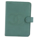 CHANEL COCO Mark Day Planner Cover Caviar Skin Green Gold CC Auth 175670A-13