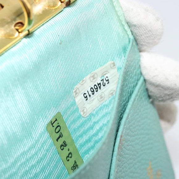 CHANEL COCO Mark Day Planner Cover Caviar Skin Green Gold CC Auth 175670A