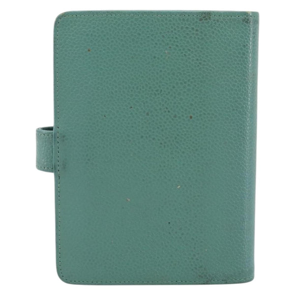CHANEL COCO Mark Day Planner Cover Caviar Skin Green Gold CC Auth 175670A