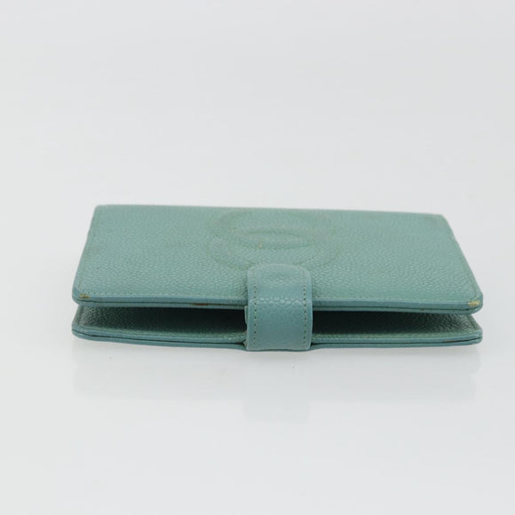 CHANEL COCO Mark Day Planner Cover Caviar Skin Green Gold CC Auth 175670A