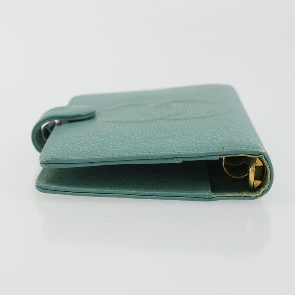 CHANEL COCO Mark Day Planner Cover Caviar Skin Green Gold CC Auth 175670A