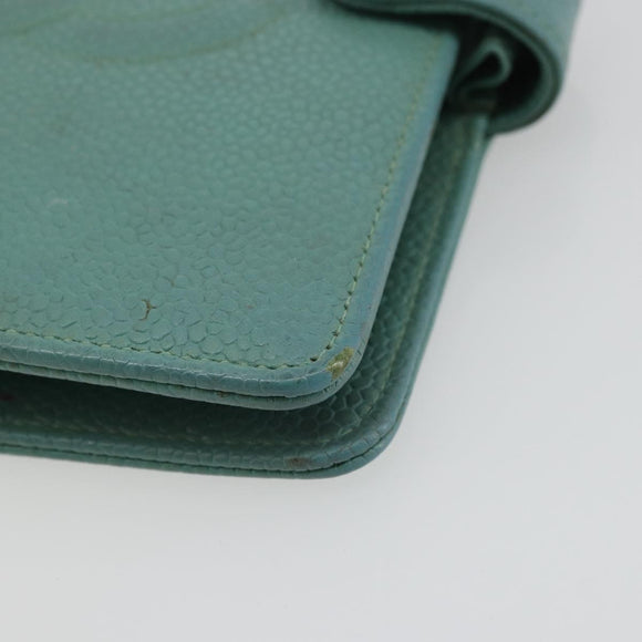 CHANEL COCO Mark Day Planner Cover Caviar Skin Green Gold CC Auth 175670A