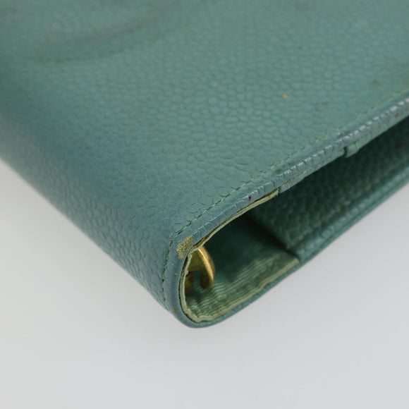 CHANEL COCO Mark Day Planner Cover Caviar Skin Green Gold CC Auth 175670A
