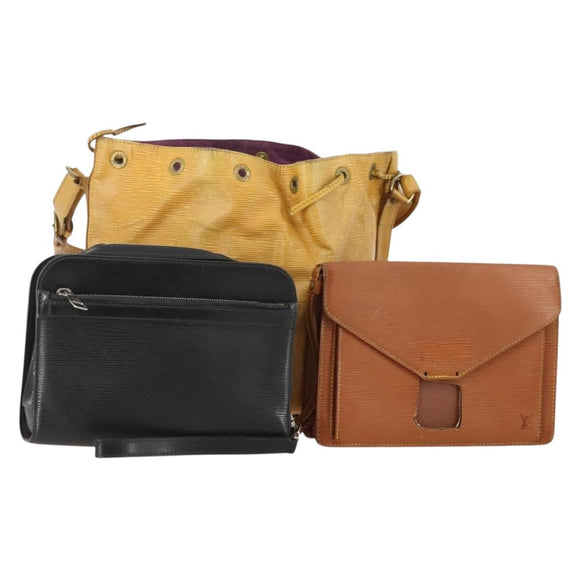 LOUIS VUITTON Epi Shoulder Bag 3 Set Yellow Black Brown LV Auth 175673