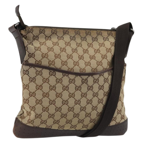 GUCCI GG Canvas Shoulder Bag Beige Silver 145857 Auth 175691