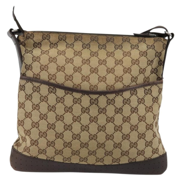 GUCCI GG Canvas Shoulder Bag Beige Silver 145857 Auth 175691