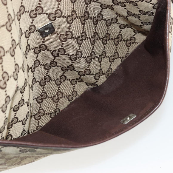 GUCCI GG Canvas Shoulder Bag Beige Silver 145857 Auth 175691