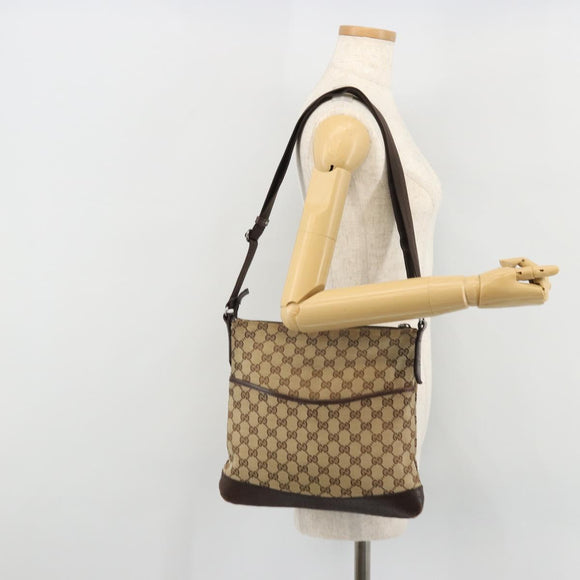 GUCCI GG Canvas Shoulder Bag Beige Silver 145857 Auth 175691