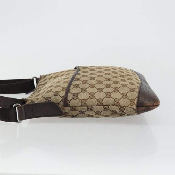GUCCI GG Canvas Shoulder Bag Beige Silver 145857 Auth 175691