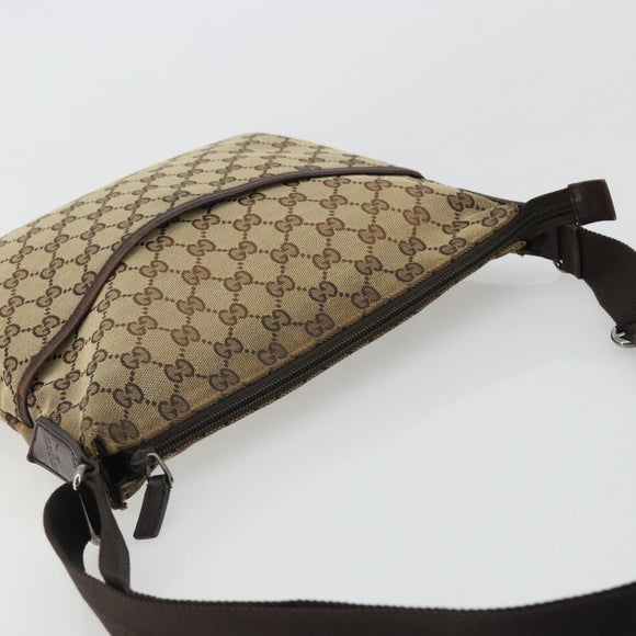 GUCCI GG Canvas Shoulder Bag Beige Silver 145857 Auth 175691