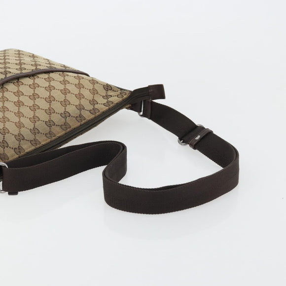 GUCCI GG Canvas Shoulder Bag Beige Silver 145857 Auth 175691