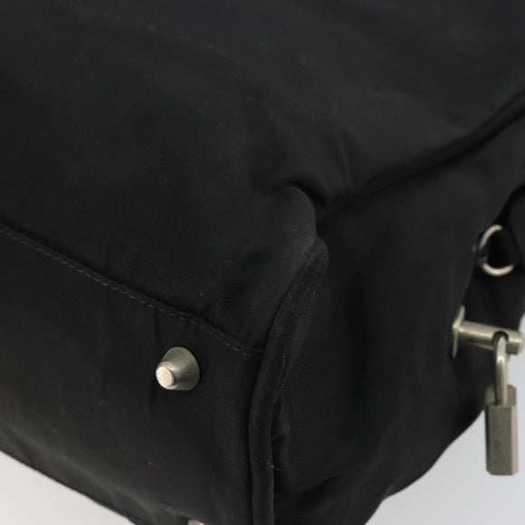 PRADA Hand Bag Nylon Black Silver Auth 175692