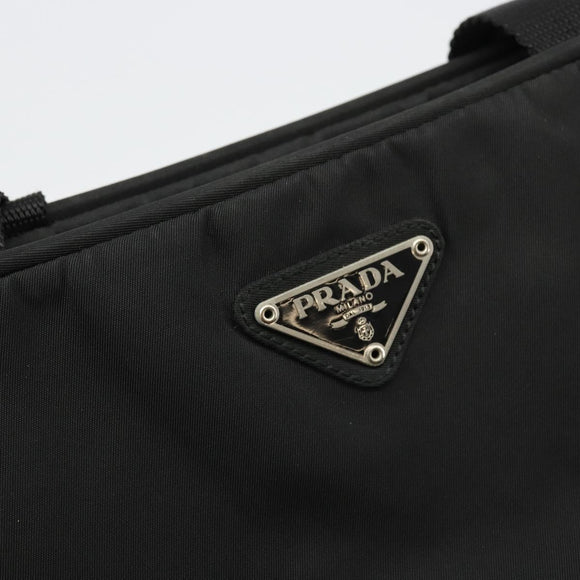 PRADA Hand Bag Nylon Black Silver Auth 175692