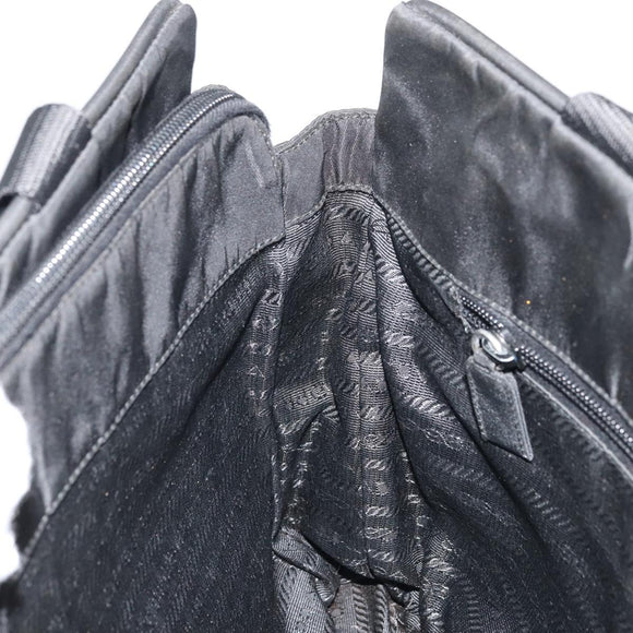 PRADA Hand Bag Nylon Black Silver Auth 175692
