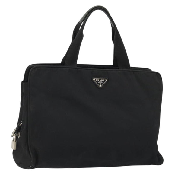 PRADA Hand Bag Nylon Black Silver Auth 175692