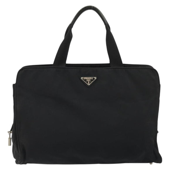 PRADA Hand Bag Nylon Black Silver Auth 175692