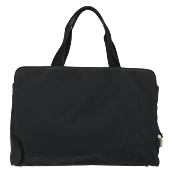 PRADA Hand Bag Nylon Black Silver Auth 175692