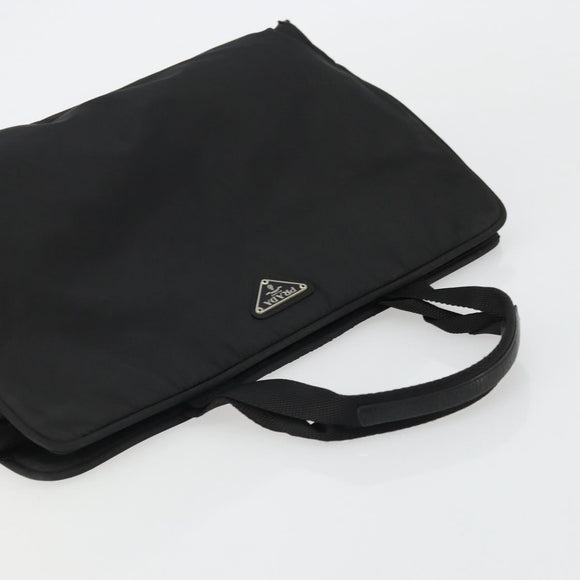 PRADA Hand Bag Nylon Black Silver Auth 175692