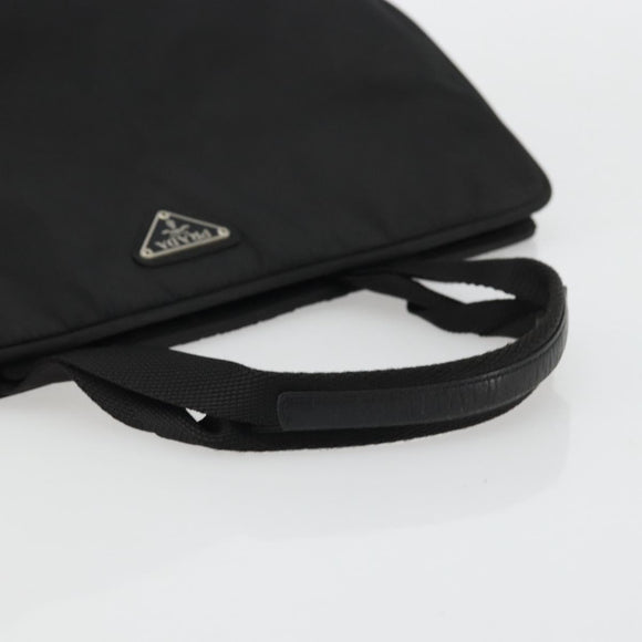 PRADA Hand Bag Nylon Black Silver Auth 175692