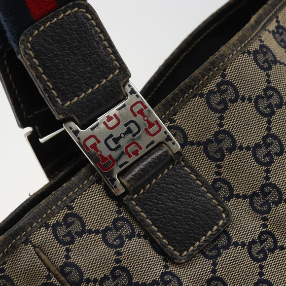 GUCCI GG Canvas Sherry Line Hand Bag Red Navy 145810 Auth 175695