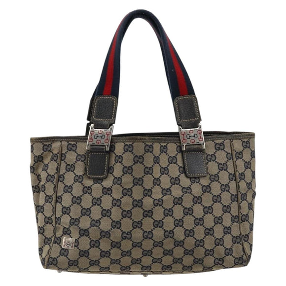 GUCCI GG Canvas Sherry Line Hand Bag Red Navy 145810 Auth 175695