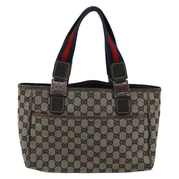 GUCCI GG Canvas Sherry Line Hand Bag Red Navy 145810 Auth 175695