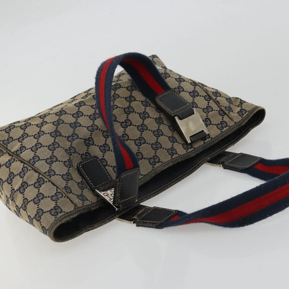 GUCCI GG Canvas Sherry Line Hand Bag Red Navy 145810 Auth 175695