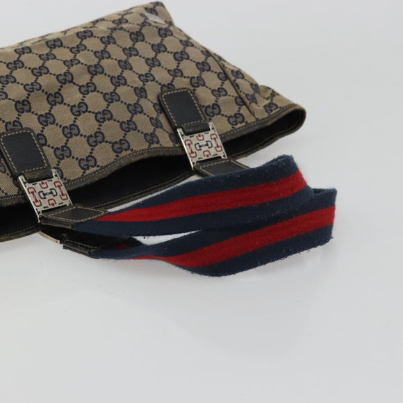 GUCCI GG Canvas Sherry Line Hand Bag Red Navy 145810 Auth 175695