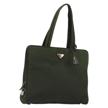 PRADA Tote Bag Nylon Green Silver Auth 175696