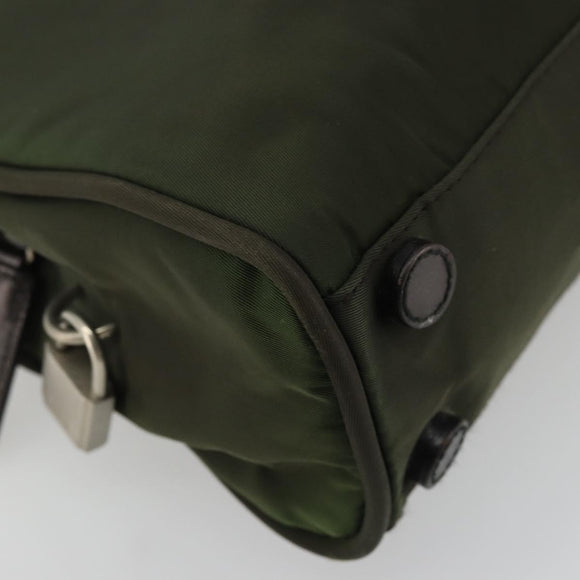 PRADA Tote Bag Nylon Green Silver Auth 175696