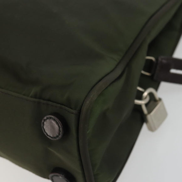 PRADA Tote Bag Nylon Green Silver Auth 175696