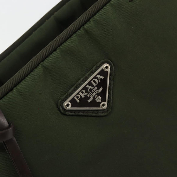 PRADA Tote Bag Nylon Green Silver Auth 175696