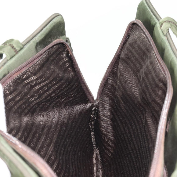PRADA Tote Bag Nylon Green Silver Auth 175696