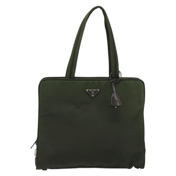 PRADA Tote Bag Nylon Green Silver Auth 175696