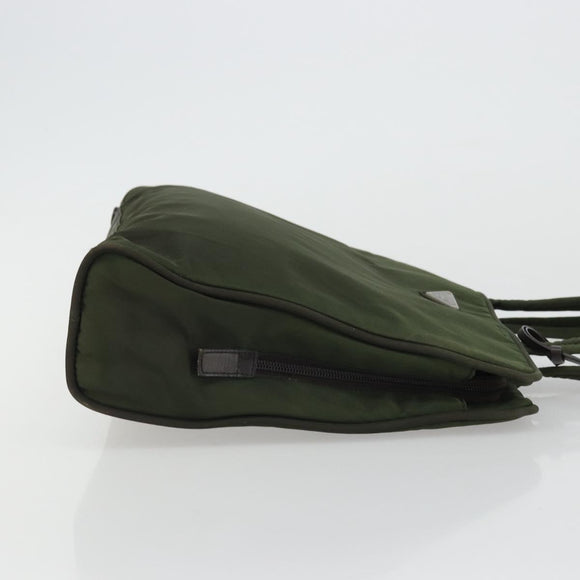 PRADA Tote Bag Nylon Green Silver Auth 175696