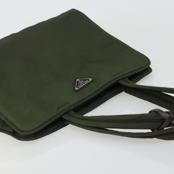PRADA Tote Bag Nylon Green Silver Auth 175696