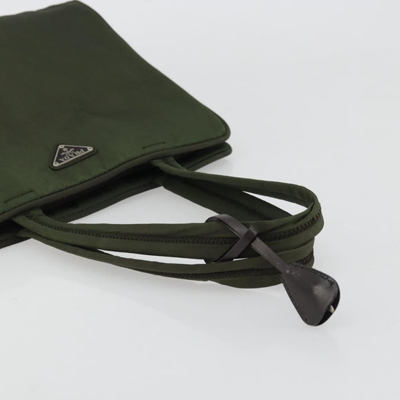 PRADA Tote Bag Nylon Green Silver Auth 175696