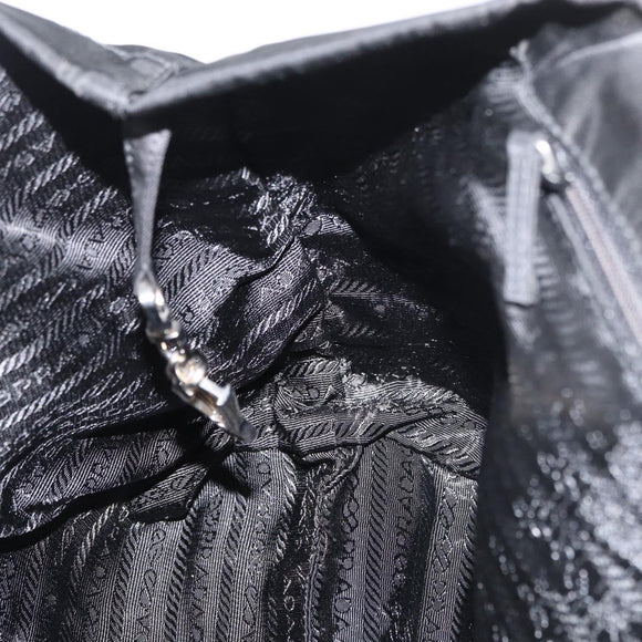 PRADA Hand Bag Nylon Black Silver Auth 175699