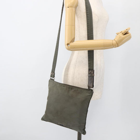 PRADA Shoulder Bag Nylon Gray Silver Auth 175700
