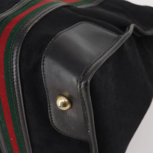 GUCCI GG Canvas Web Sherry Line Boston Bag Black Gold Red Auth 175702