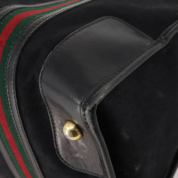 GUCCI GG Canvas Web Sherry Line Boston Bag Black Gold Red Auth 175702